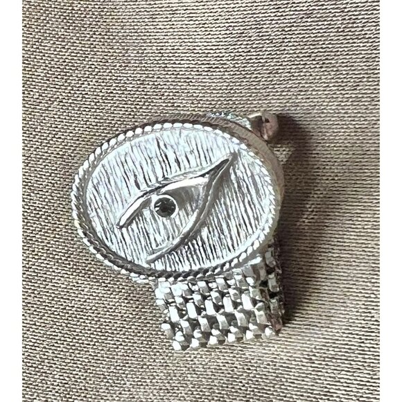 Vintage Swank Silver-Tone Oval Wishbone Cufflinks Rhinestone Accent - Picture 9 of 11